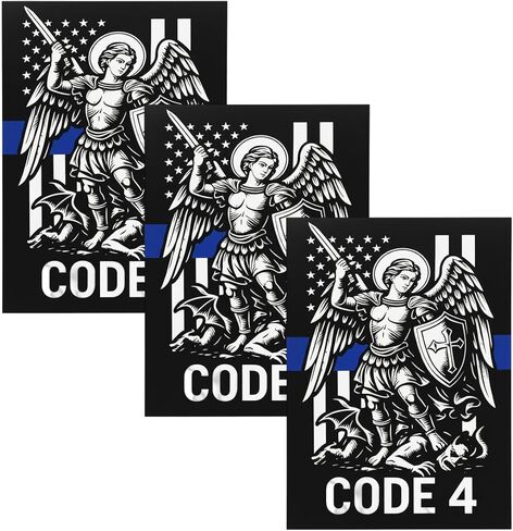 ملصق Code 4 St Michael رفيع باللون الأزرق، ملصق من الفينيل لدعم إنفاذ القانون رئيس الملائكة مايكل، ملصق فينيل لدعم الشرطة العلم الأمريكي المتعثر لنافذة السيارة والشاحنة والكمبيوتر المحمول (5 قطع) in Kuwait