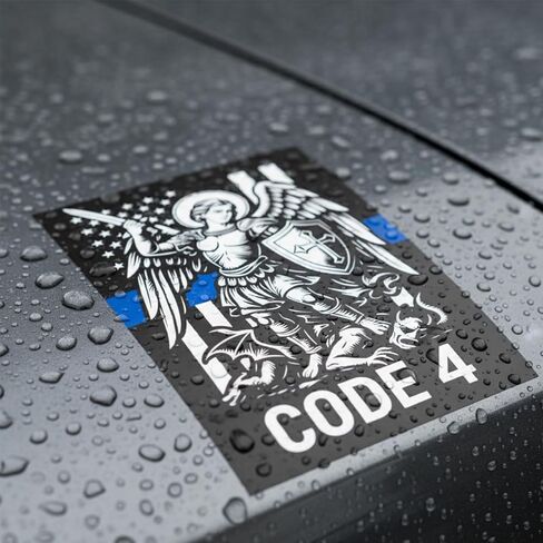 ملصق Code 4 St Michael رفيع باللون الأزرق، ملصق من الفينيل لدعم إنفاذ القانون رئيس الملائكة مايكل، ملصق فينيل لدعم الشرطة العلم الأمريكي المتعثر لنافذة السيارة والشاحنة والكمبيوتر المحمول (5 قطع) in Kuwait