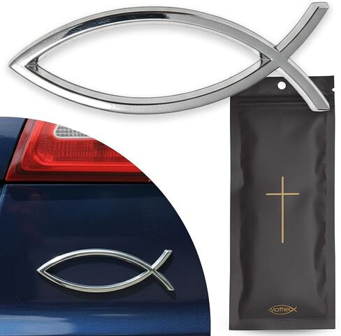 Jesus Fish Car Emblem – Chrome Christian Fish Symbol for Vehicles – Durable Religious Car Sticker for Christian Car Decor – Waterproof Jesus Car Accessory for Faith-Based Auto Expression in Saudi Arabia