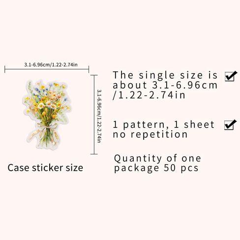 50Pcs Flower Stickers, Transparent Nature Floral Stickers for Adult, Scrapbook Supplies for Journaling Card Making DIY, Waterproof Sticker for Water Bottle Letters Decoration in Kuwait