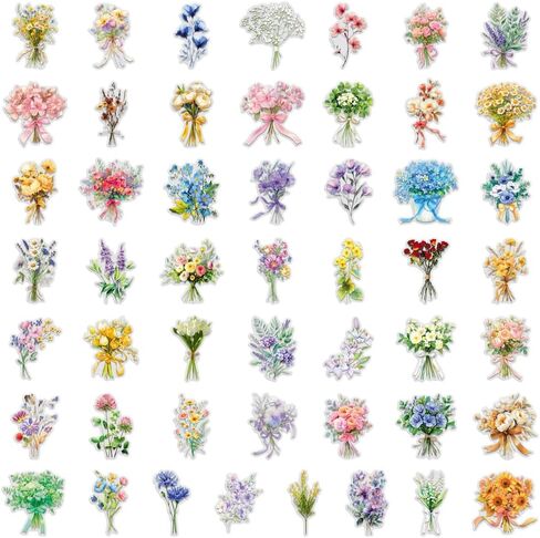 50Pcs Flower Stickers, Transparent Nature Floral Stickers for Adult, Scrapbook Supplies for Journaling Card Making DIY, Waterproof Sticker for Water Bottle Letters Decoration in Kuwait