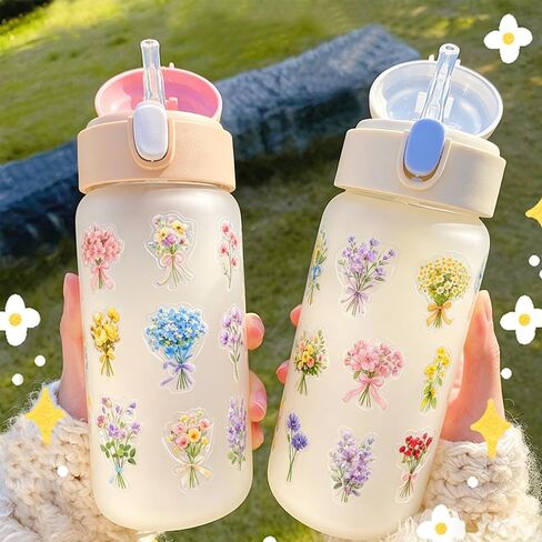 50Pcs Flower Stickers, Transparent Nature Floral Stickers for Adult, Scrapbook Supplies for Journaling Card Making DIY, Waterproof Sticker for Water Bottle Letters Decoration in Kuwait