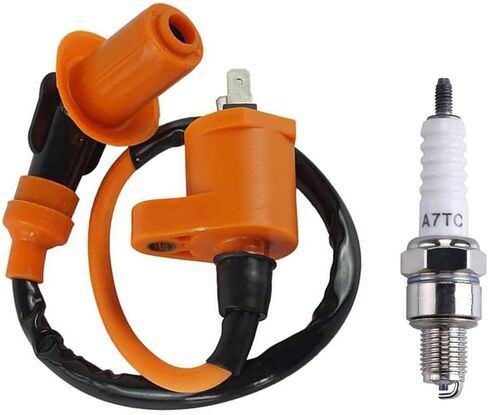 Motorcycle Ignition Coil and Spark Plug Nozzle, GY6 50cc 125cc 150cc Engine Modification Part, High-voltage Four-stroke Ignition Coil, Universal for Motorcycle Off-road Scooter (Orange) in Kuwait
