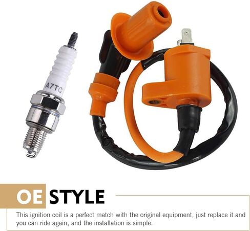 Motorcycle Ignition Coil and Spark Plug Nozzle, GY6 50cc 125cc 150cc Engine Modification Part, High-voltage Four-stroke Ignition Coil, Universal for Motorcycle Off-road Scooter (Orange) in Kuwait