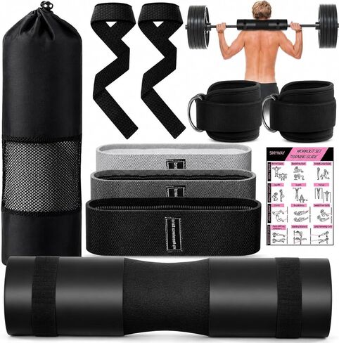 Barbell Pad Set for Squat,9 PCS Hip Thrusts Workout Foam Weight Lifting Bar Cushion with 2 Gym Ankle Straps,3 Hip Resistance Bands,2 Lifting Strap,Barbell Pad and Carry Bag in Saudi Arabia