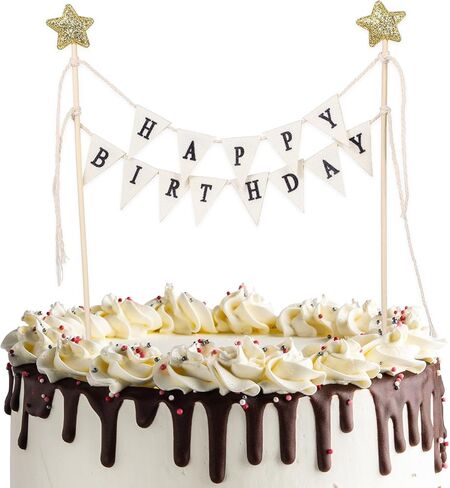 Mini Birthday Banner & Cake Topper Set, 8.4 Inch Happy Birthday Banner for Gift Box, Brown Paper & Wooden Flag Garland for Party Decorations (1 Pcs) in Saudi Arabia
