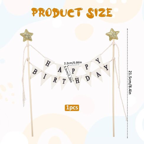 Mini Birthday Banner & Cake Topper Set, 8.4 Inch Happy Birthday Banner for Gift Box, Brown Paper & Wooden Flag Garland for Party Decorations (1 Pcs) in Saudi Arabia