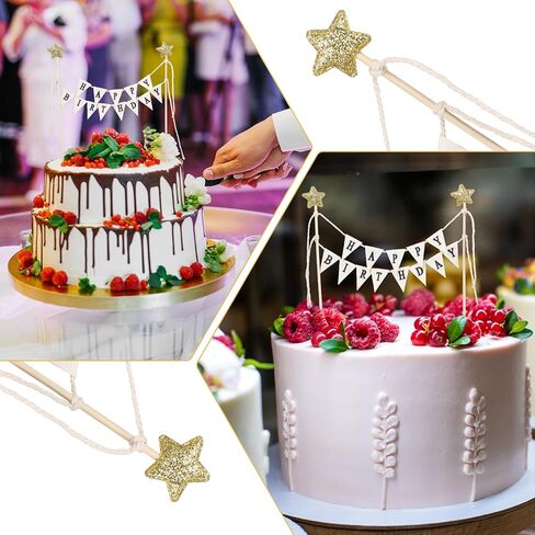 Mini Birthday Banner & Cake Topper Set, 8.4 Inch Happy Birthday Banner for Gift Box, Brown Paper & Wooden Flag Garland for Party Decorations (1 Pcs) in Saudi Arabia