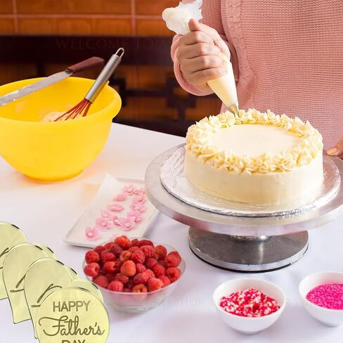 Happy Father's Day Cupcake Topper, 15PCS Acrylic Cake Disc Mirror Round Heart Toppers, Father's Day Cake Decoration Baking Dessert Decor for Father's Day Party Décor in Saudi Arabia
