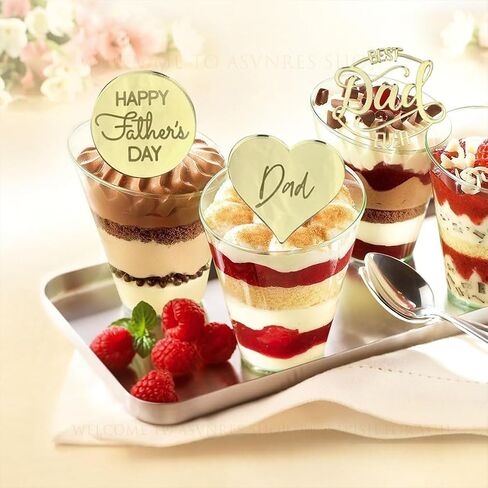 Happy Father's Day Cupcake Topper, 15PCS Acrylic Cake Disc Mirror Round Heart Toppers, Father's Day Cake Decoration Baking Dessert Decor for Father's Day Party Décor in Saudi Arabia
