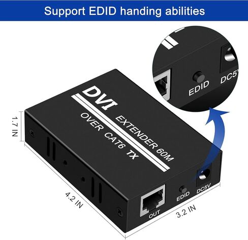DVI Extender Over Cat5e/6/7 Ethernet Cable up to 196ft with Transmitter and Receiver Repeater Balun DVI Ethernet Adapter Support 1920x1200 HDCP EDID in Saudi Arabia