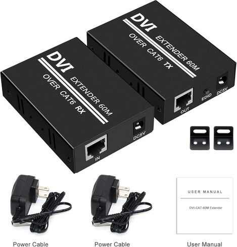 DVI Extender Over Cat5e/6/7 Ethernet Cable up to 196ft with Transmitter and Receiver Repeater Balun DVI Ethernet Adapter Support 1920x1200 HDCP EDID in Saudi Arabia