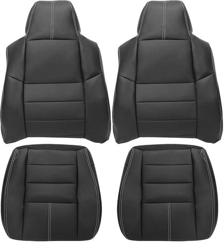أغطية مقاعد جلدية بديلة للسائق والراكب باللون الأسود من GXARTS مناسبة لفورد F250 F350 F450 F550 2008 2009 2010 Super Duty Lariat in Kuwait