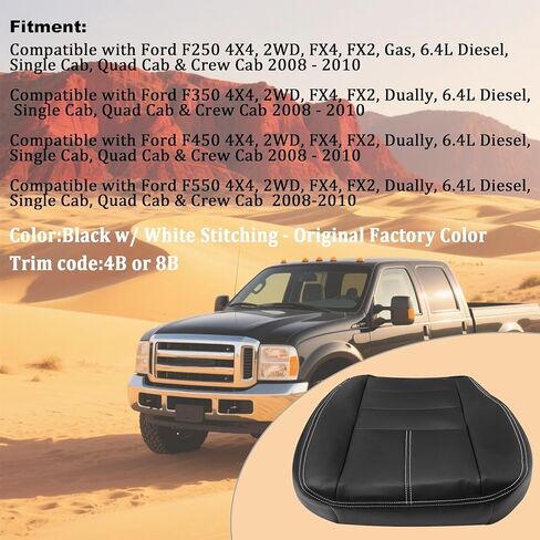 أغطية مقاعد جلدية بديلة للسائق والراكب باللون الأسود من GXARTS مناسبة لفورد F250 F350 F450 F550 2008 2009 2010 Super Duty Lariat in Kuwait