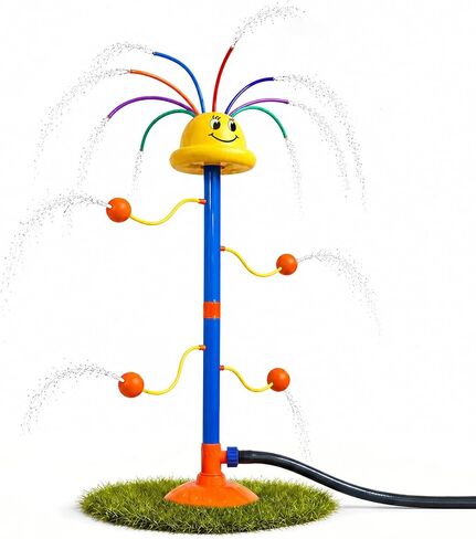 Water Sprinkler for Kids Ages 3-8, Smile Face Rainbow Outdoor Water Toy with 8 Wiggle Tubes and 4 Side Nozzles, Dancing Backyard Lawn Splash Game, Summer Yard Gift for Boys Girls in Saudi Arabia