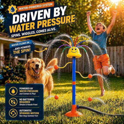 Water Sprinkler for Kids Ages 3-8, Smile Face Rainbow Outdoor Water Toy with 8 Wiggle Tubes and 4 Side Nozzles, Dancing Backyard Lawn Splash Game, Summer Yard Gift for Boys Girls in Saudi Arabia