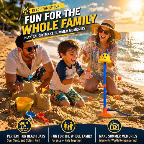 Water Sprinkler for Kids Ages 3-8, Smile Face Rainbow Outdoor Water Toy with 8 Wiggle Tubes and 4 Side Nozzles, Dancing Backyard Lawn Splash Game, Summer Yard Gift for Boys Girls in Saudi Arabia