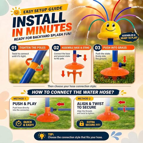 Water Sprinkler for Kids Ages 3-8, Smile Face Rainbow Outdoor Water Toy with 8 Wiggle Tubes and 4 Side Nozzles, Dancing Backyard Lawn Splash Game, Summer Yard Gift for Boys Girls in Saudi Arabia