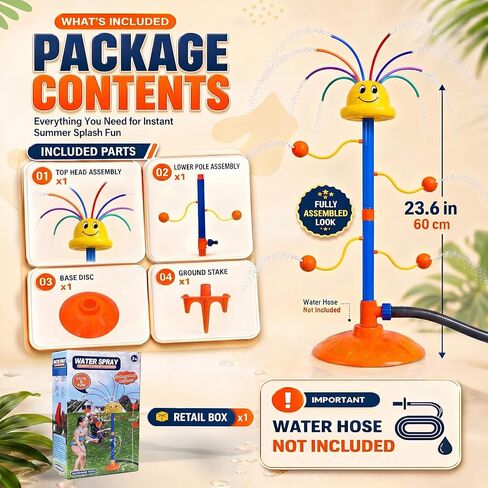 Water Sprinkler for Kids Ages 3-8, Smile Face Rainbow Outdoor Water Toy with 8 Wiggle Tubes and 4 Side Nozzles, Dancing Backyard Lawn Splash Game, Summer Yard Gift for Boys Girls in Saudi Arabia