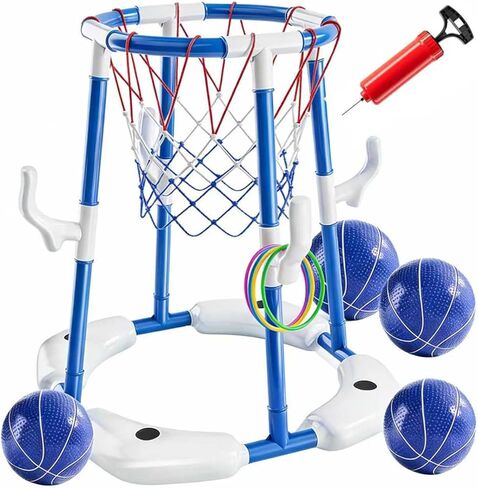 Pool Basketball Hoop,Floating Basketball Hoop,2-In-1 Floating Pool Toys Ring Game With 4 Balls And Pump, Outdoor Summer Water Toy,Chritmas Birthday Gift For 3 4 5 6 7 8 9 10Year Old Boy Girl (Blue) in Saudi Arabia