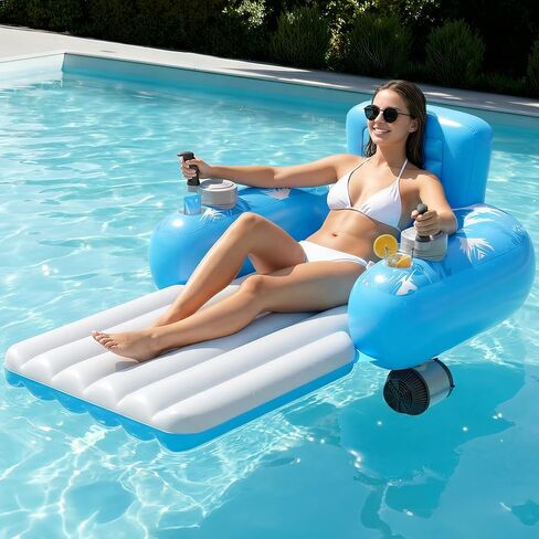 HopeRock Inflatable Motorized Pool Floats for Adults - Rechargeable Pool Lounger with Dual Motors & 2 Storage Compartments, Electric Water Lounger Float, Pool Raft Holds up to250lb, Pool Toys Adults in Saudi Arabia