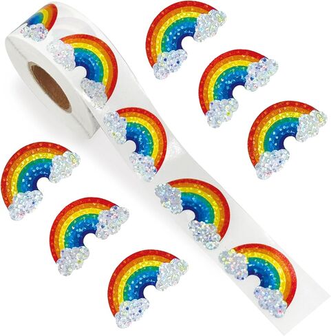 500Pcs Rainbow Sticker,1.5in Glitter Vinyl Stickers,Holographic Rainbow for Envelope Journal Decor Birthday Teacher Reward in Saudi Arabia