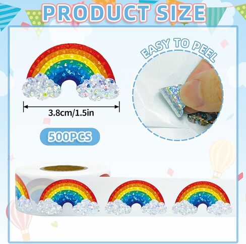 500Pcs Rainbow Sticker,1.5in Glitter Vinyl Stickers,Holographic Rainbow for Envelope Journal Decor Birthday Teacher Reward in Saudi Arabia
