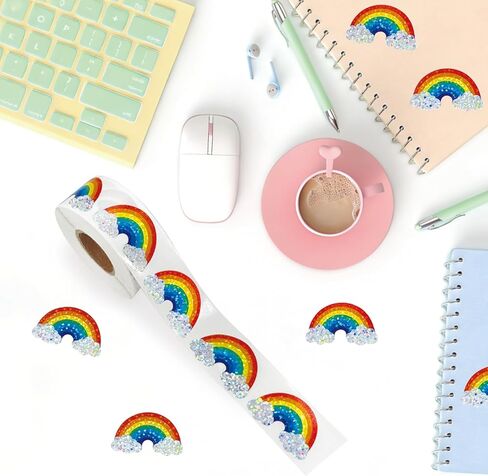 500Pcs Rainbow Sticker,1.5in Glitter Vinyl Stickers,Holographic Rainbow for Envelope Journal Decor Birthday Teacher Reward in Saudi Arabia