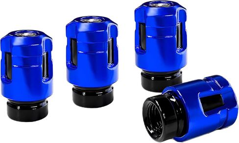 4 PCS Car Tire Valve Stem Caps, Unique Shape Leak-Proof Aluminum Auto Tire Air Caps, Corrosion-Resistant Wheel Valve Dust Covers Exterior Decor for Truck SUV Motorcycle (Blue) in Kuwait