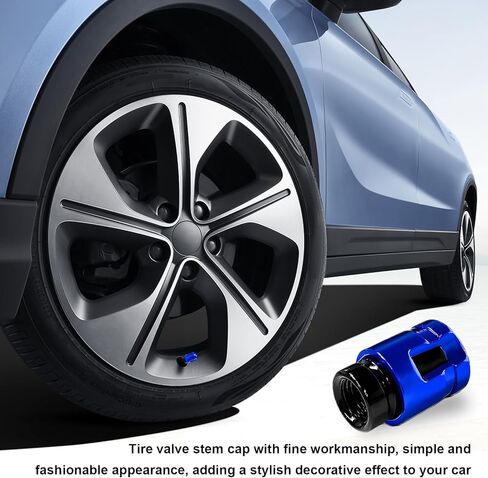 4 PCS Car Tire Valve Stem Caps, Unique Shape Leak-Proof Aluminum Auto Tire Air Caps, Corrosion-Resistant Wheel Valve Dust Covers Exterior Decor for Truck SUV Motorcycle (Blue) in Kuwait