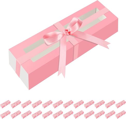 HAPPY POTATO 25 Pack Macaron Boxes for 6, 7.2×1.9×1.9 Inches, Macaron Packaging Boxes, Pink Macaron Boxes with Window, Macaron Container Packaging Boxes with Ribbon in Saudi Arabia