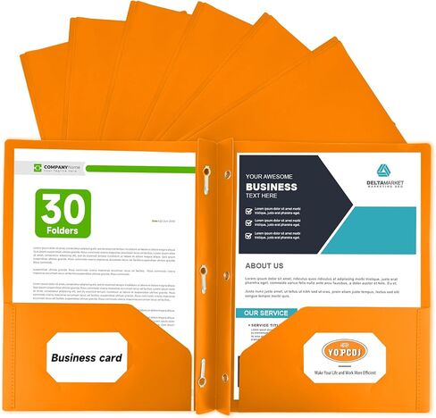 Plastic Folders with Pockets and Prongs,30 Pack Letter Size Two Pocket Folders with 3 Prong, Durable Colored Folders for School, Office, and Home Organization Orange in Kuwait
