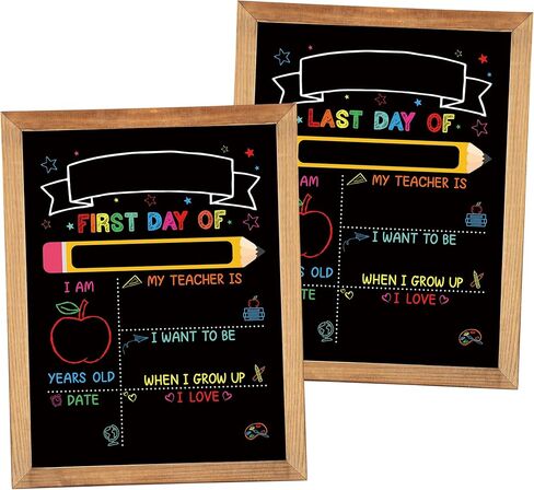 First and Last Day of School Board Sign 11x14in Double Sided Back to School Chalkboard Signs with Frame Reusable Wood 1st Day of Preschool Board Sign for Kindergarten Preschool Girl Boy Photo Prop in Kuwait