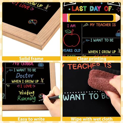 First and Last Day of School Board Sign 11x14in Double Sided Back to School Chalkboard Signs with Frame Reusable Wood 1st Day of Preschool Board Sign for Kindergarten Preschool Girl Boy Photo Prop in Kuwait
