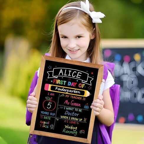 First and Last Day of School Board Sign 11x14in Double Sided Back to School Chalkboard Signs with Frame Reusable Wood 1st Day of Preschool Board Sign for Kindergarten Preschool Girl Boy Photo Prop in Kuwait