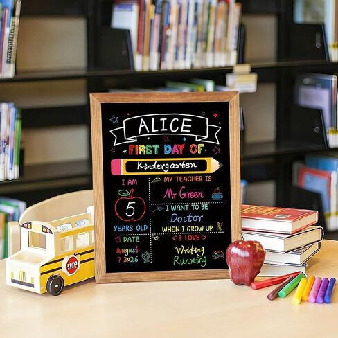 First and Last Day of School Board Sign 11x14in Double Sided Back to School Chalkboard Signs with Frame Reusable Wood 1st Day of Preschool Board Sign for Kindergarten Preschool Girl Boy Photo Prop in Kuwait