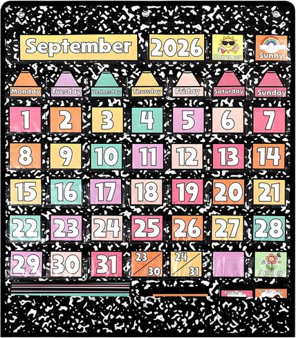 Gueevin Classroom Calendar Pocket Chart Set تكوين تقويم لوحة الإعلانات مجموعة مواسم مهرجان الطقس لوحة الإعلانات عرض مع بطاقات مخطط الجيب للفصل الدراسي العودة إلى المدرسة الديكور in Kuwait