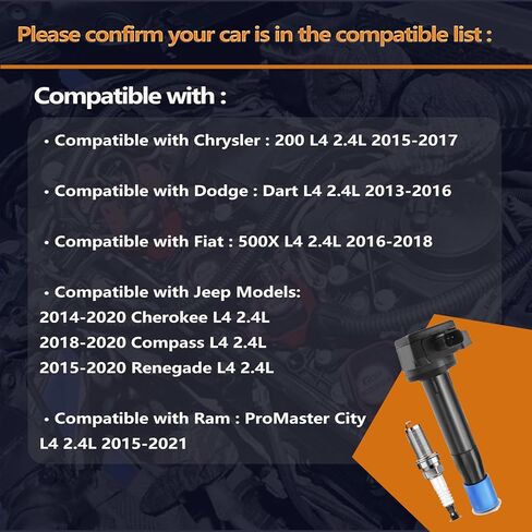 Set of 4 Ignition Coil Pack and Iridium Spark Plugs Compatible with Jeep Cherokee 2014-2020, Compass 2018-2020, Renegade 2015-2020 & Chrysler 200 & Ram ProMaster City & Dodge Dart in Saudi Arabia