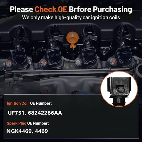 Set of 4 Ignition Coil Pack and Iridium Spark Plugs Compatible with Jeep Cherokee 2014-2020, Compass 2018-2020, Renegade 2015-2020 & Chrysler 200 & Ram ProMaster City & Dodge Dart in Saudi Arabia