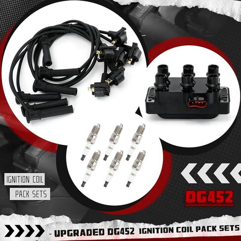 Set of 1 DG452 Ignition Coil & 6PCS 41-962 Spark Plugs & Wires Set for Aerostar E-150/250 Explorer F-150 Ranger V6 1990-2010 for Mazda 626 B3000 B4000 V6 1991-2010 for Mercury V6 4.0L 1998-2010 in Saudi Arabia