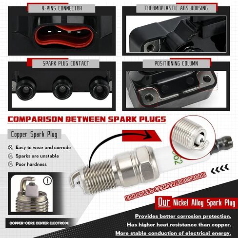 Set of 1 DG452 Ignition Coil & 6PCS 41-962 Spark Plugs & Wires Set for Aerostar E-150/250 Explorer F-150 Ranger V6 1990-2010 for Mazda 626 B3000 B4000 V6 1991-2010 for Mercury V6 4.0L 1998-2010 in Saudi Arabia