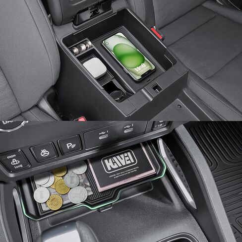 HGWEI Center Console Organizer Compatible with 2022-2026 Nissan Frontier Interior Accessories - 2PCS Middle Armrest Storage Drawer Insert and Front Sliding Tray Console Divider, Black in Kuwait