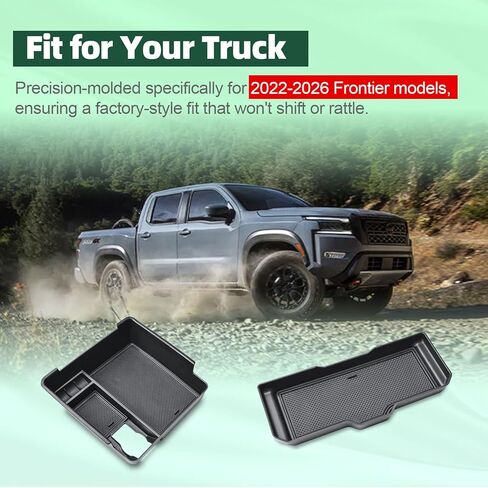 HGWEI Center Console Organizer Compatible with 2022-2026 Nissan Frontier Interior Accessories - 2PCS Middle Armrest Storage Drawer Insert and Front Sliding Tray Console Divider, Black in Kuwait