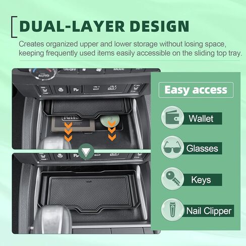 HGWEI Center Console Organizer Compatible with 2022-2026 Nissan Frontier Interior Accessories - 2PCS Middle Armrest Storage Drawer Insert and Front Sliding Tray Console Divider, Black in Kuwait