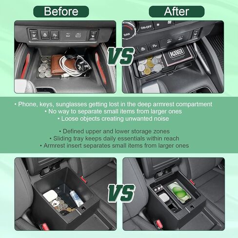 HGWEI Center Console Organizer Compatible with 2022-2026 Nissan Frontier Interior Accessories - 2PCS Middle Armrest Storage Drawer Insert and Front Sliding Tray Console Divider, Black in Kuwait