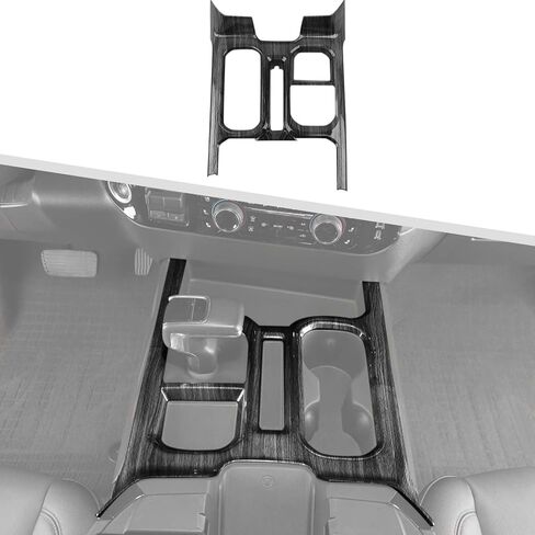 Jimen Compatible with Chevrolet Silverado 2022-2024, Center Console Gear Shift Panel Cover Trim (Black Wood Grain) in Kuwait