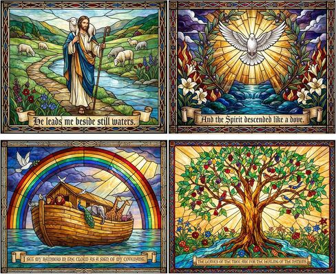 500 pc 4-in-1 Stained Glass Christian Puzzles for Adults, Noah's Ark, Tree of Life, Religious Jigsaw Puzzles, Bible Verse Puzzles for Adults, Scripture Puzzle Set in Saudi Arabia