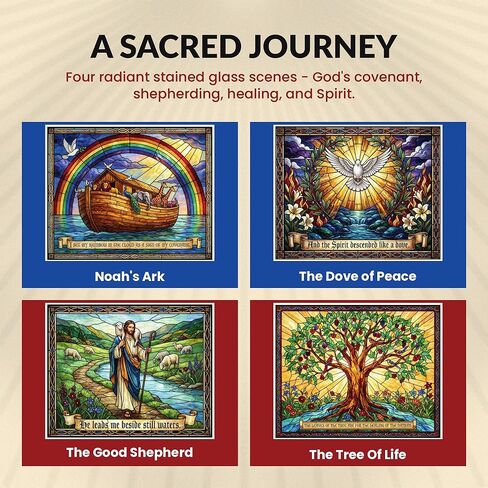 500 pc 4-in-1 Stained Glass Christian Puzzles for Adults, Noah's Ark, Tree of Life, Religious Jigsaw Puzzles, Bible Verse Puzzles for Adults, Scripture Puzzle Set in Saudi Arabia