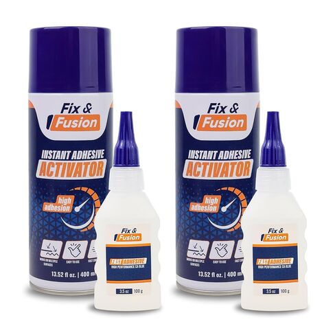 FIX & FUSION Ca Super Glue (3.5 Oz) with Activator Spray (13.5 Fl Oz) Set, Fast Adhesive/Cyanoacrylate Glue & Instant Activator for Woodworking, Plastic, Rubber, Granite, DIY & Industrial, (2 Pack) in Saudi Arabia