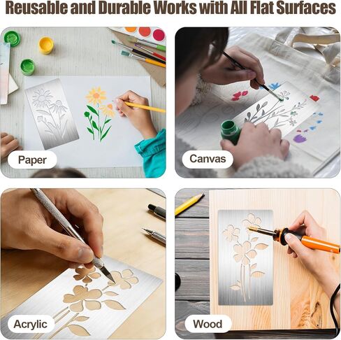 JarThenaAMCS 8Pcs Wildflower Metal Stencils Wood Burning Stencil Reusable Spring Floral Painting Template for Wood Carving Drawing Scrapbooking Craft DIY Canvas Fabric in Kuwait